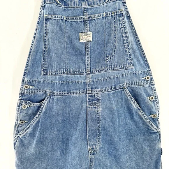Vtg Y2K Denim Overall Shorts Womens L 90s Grunge Festival Indie Utility Skater - Picture 2 of 5